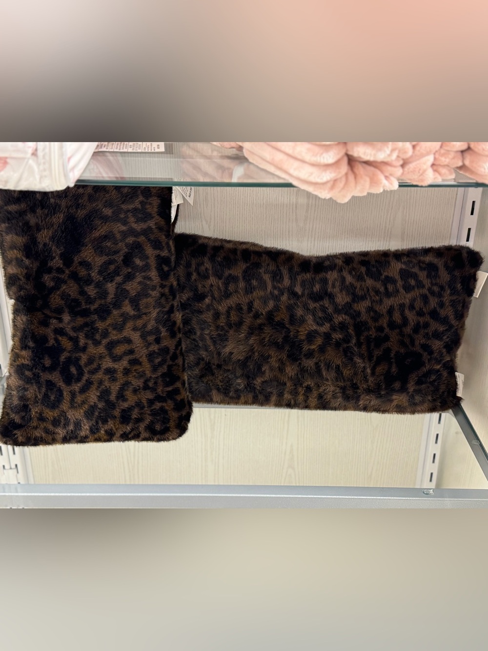 Rachel Zoe Brown and Black Faux Fur Leopard Print Throw Pillows set 2